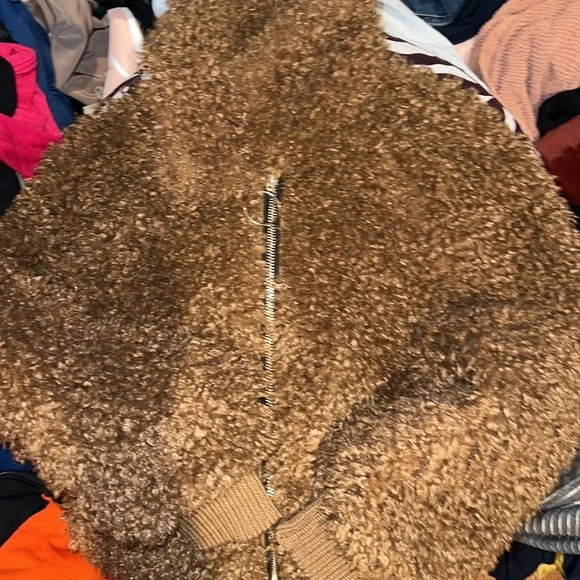 Zara tan fuzzy Sherpa bumper jacket Sz  XS - Picture 10 of 16